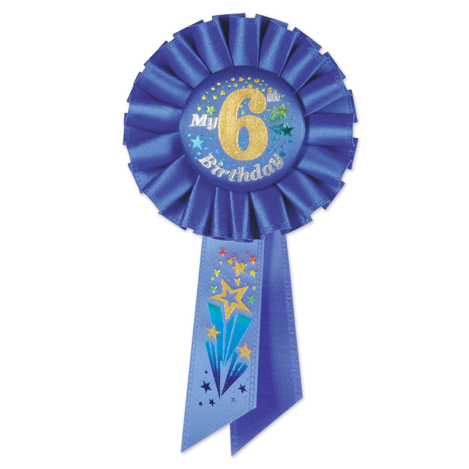 Beistle Blue My 6th Birthday Rosette Ribbon - Party Supply for Birthday