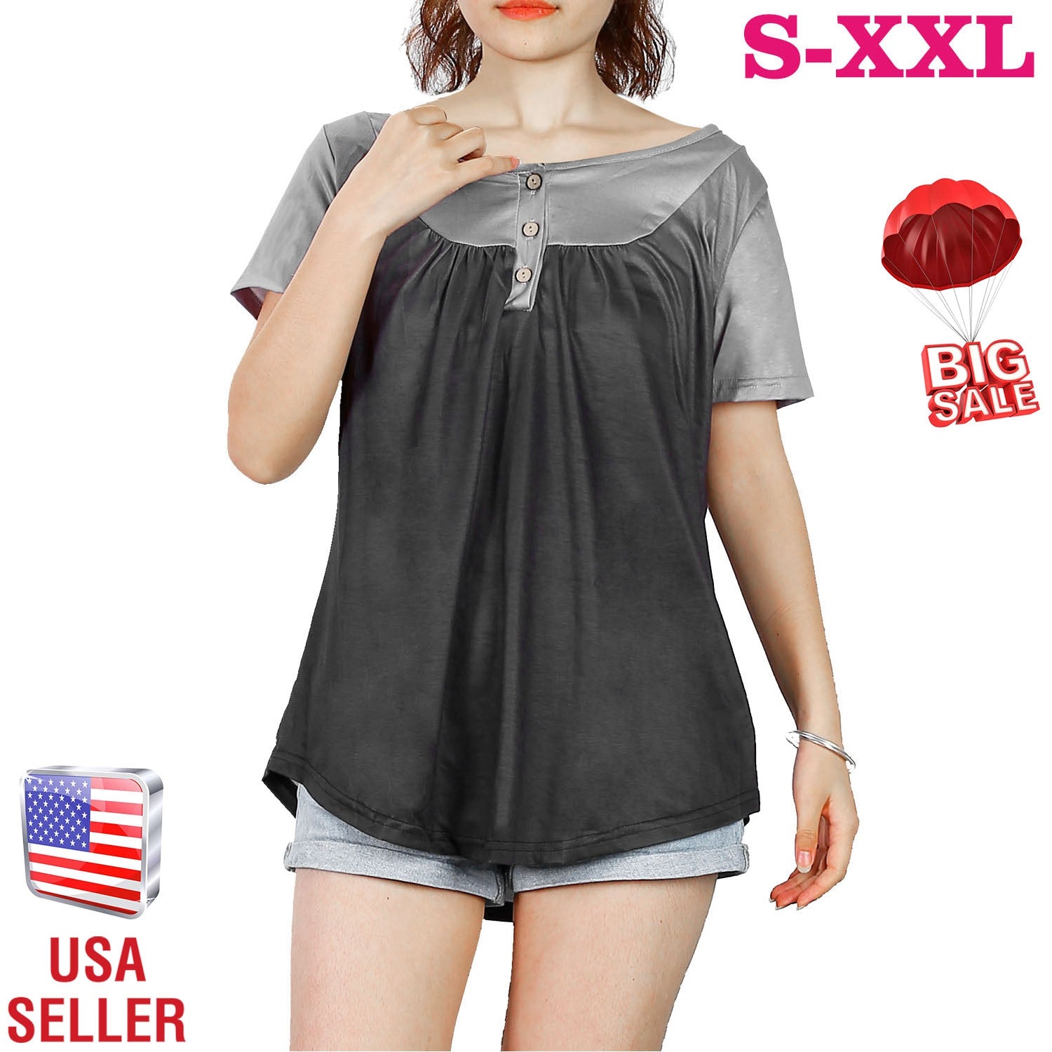 Women Summer Shirts Tops Loose Short Sleeve T Shirts Casual Floral Printed