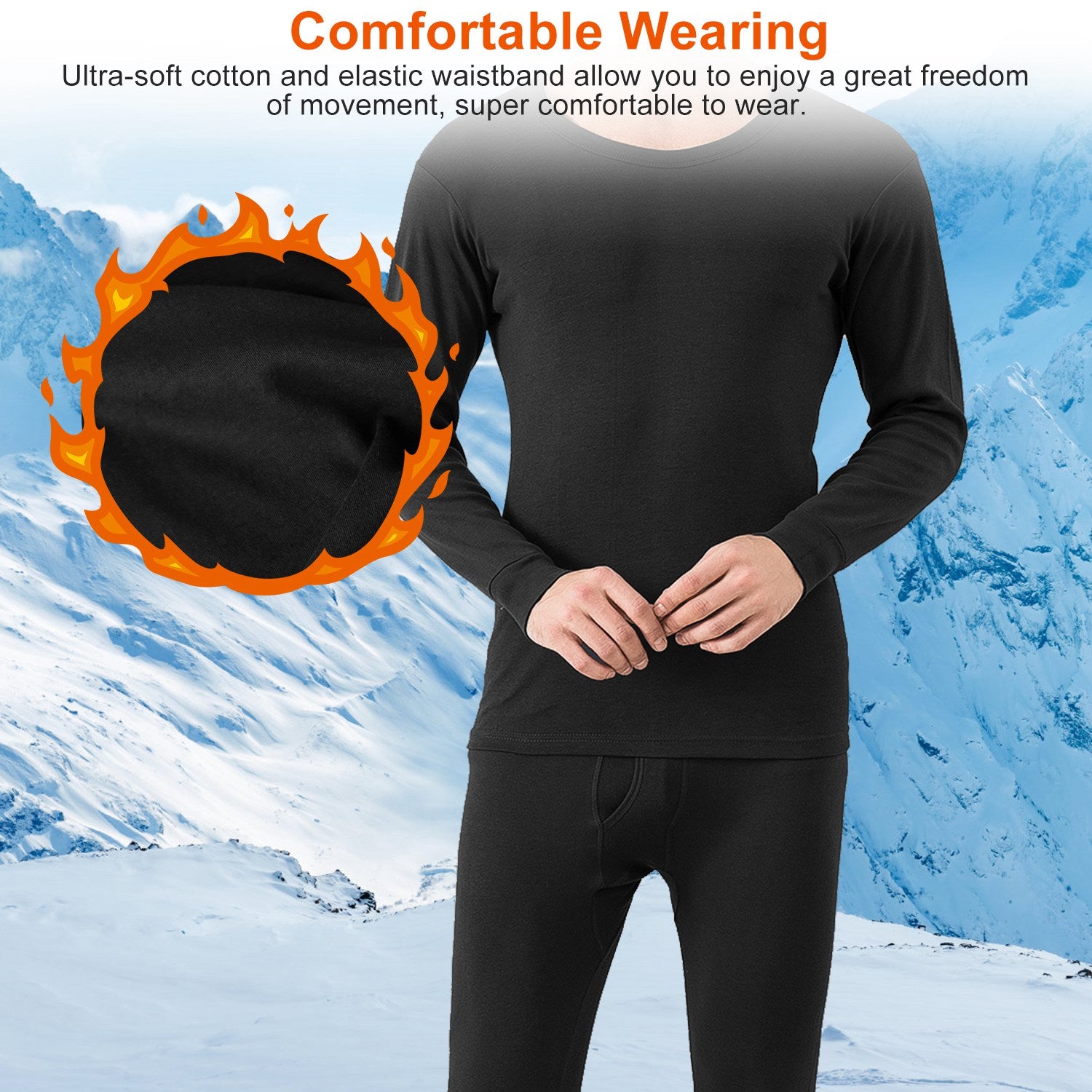 Men Thermal Underwear Set Long Johns Pants Long Sleeve Soft Underwear Kit Top