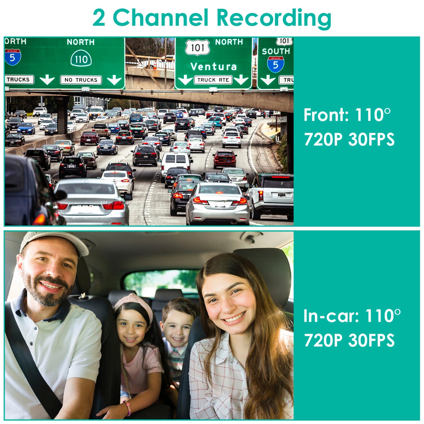 Dual Lens Car DVR Dash Cam Video Recorder 720P Front Inside Camera Loop