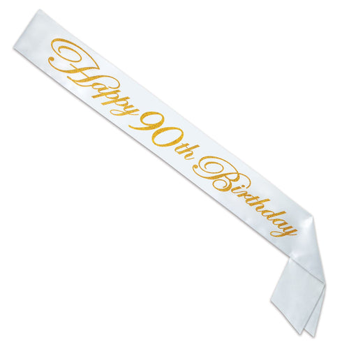 Beistle Glittered Happy 90th Birthday Satin Sash - Birthday-Age Specific