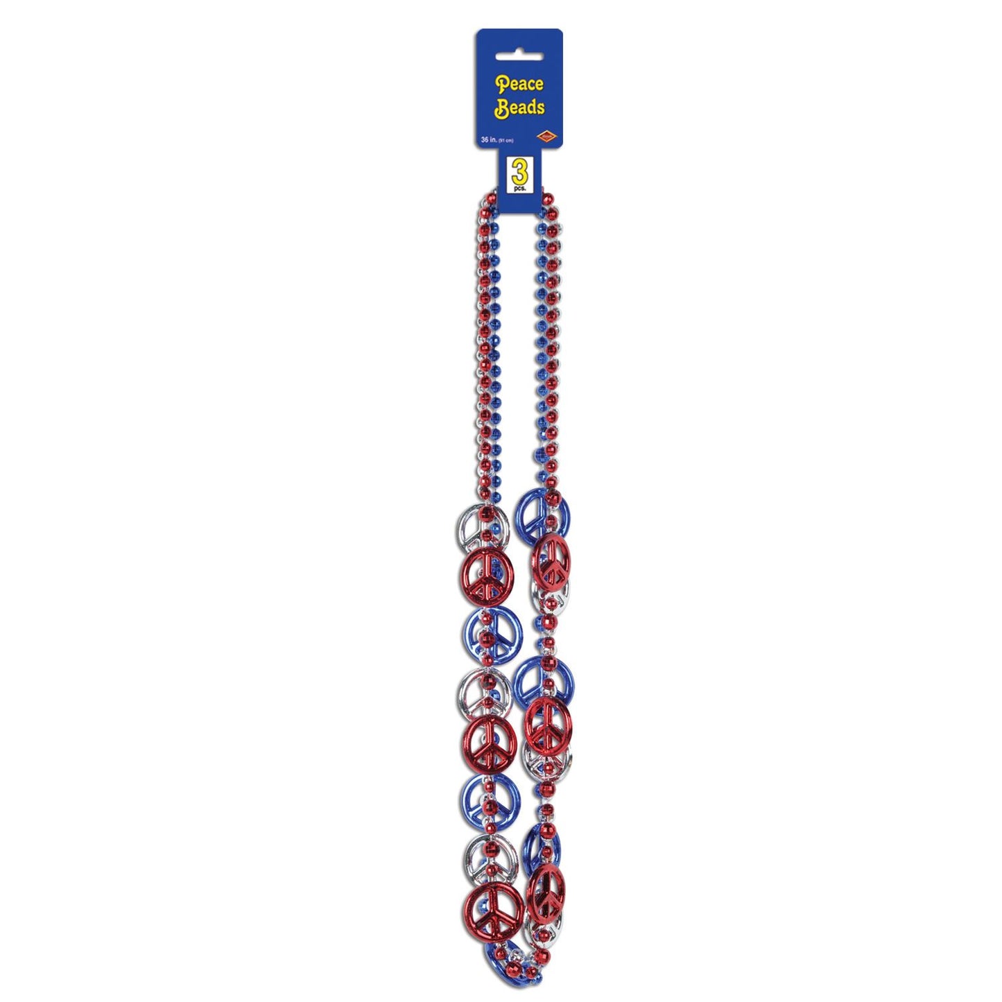 Beistle Red, Silver, and Blue Peace Symbol Beads - Patriotic | Party Supply