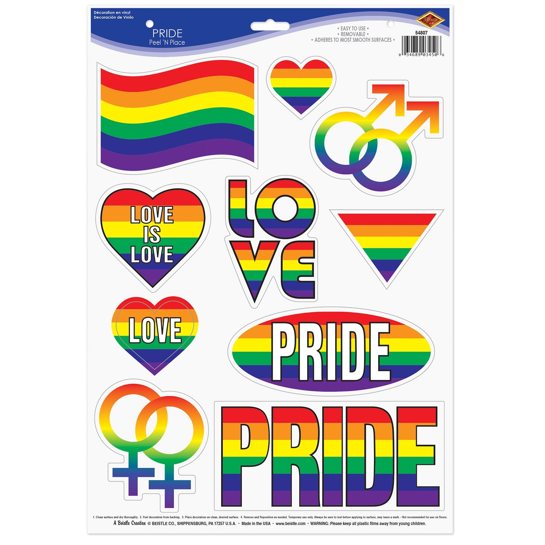 Beistle Pride Peel 'N Place - Rainbow | Party Supply | Decoration