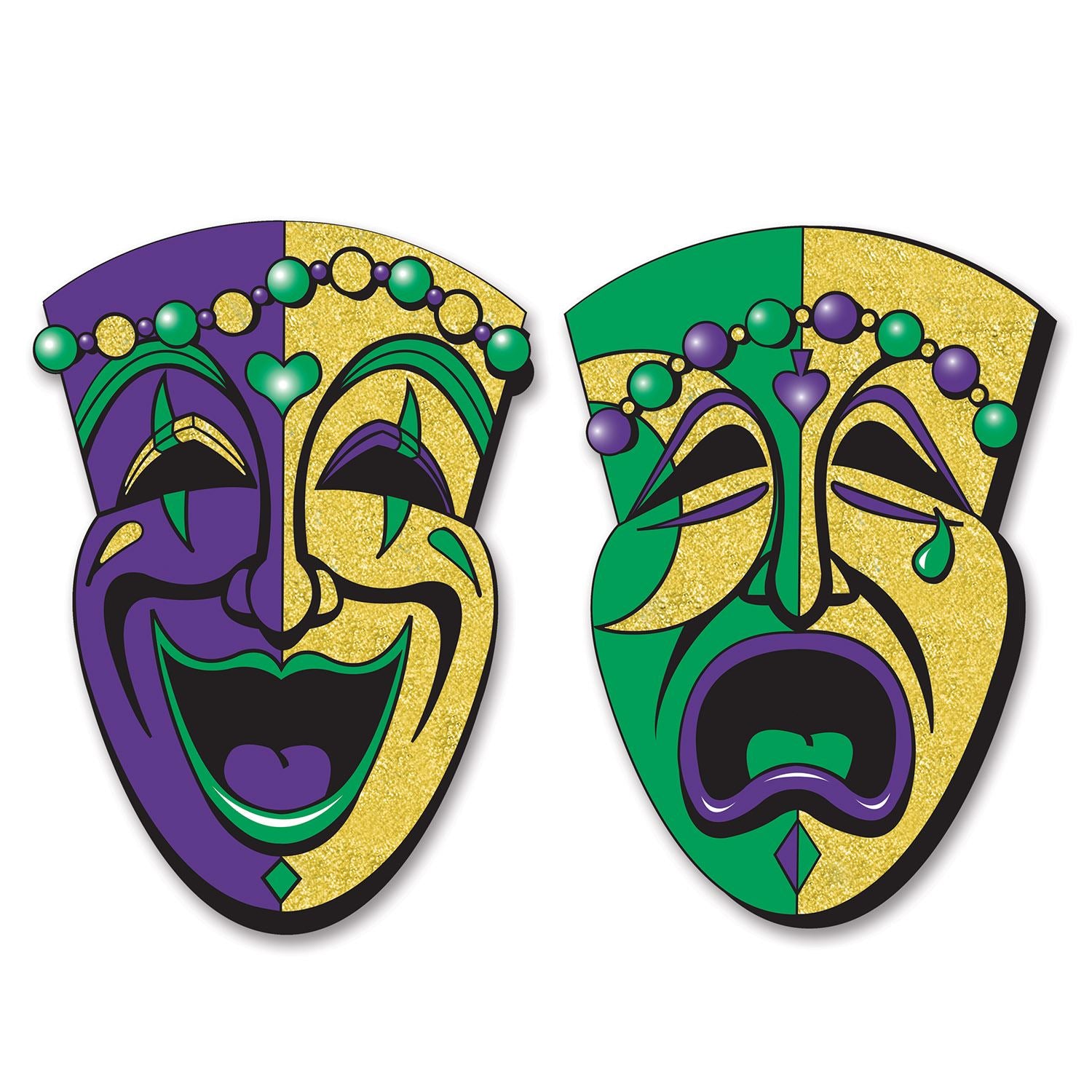 Beistle Jumbo Glittered Comedy & Tragedy Faces - Mardi Gras | Party Supply