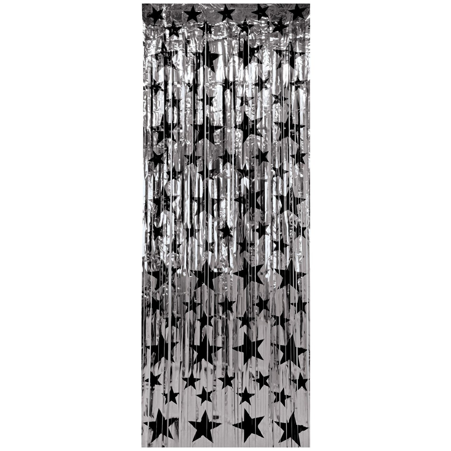 Beistle Silver w/Black Stars Gleam N Curtain - New Years | Party Supply