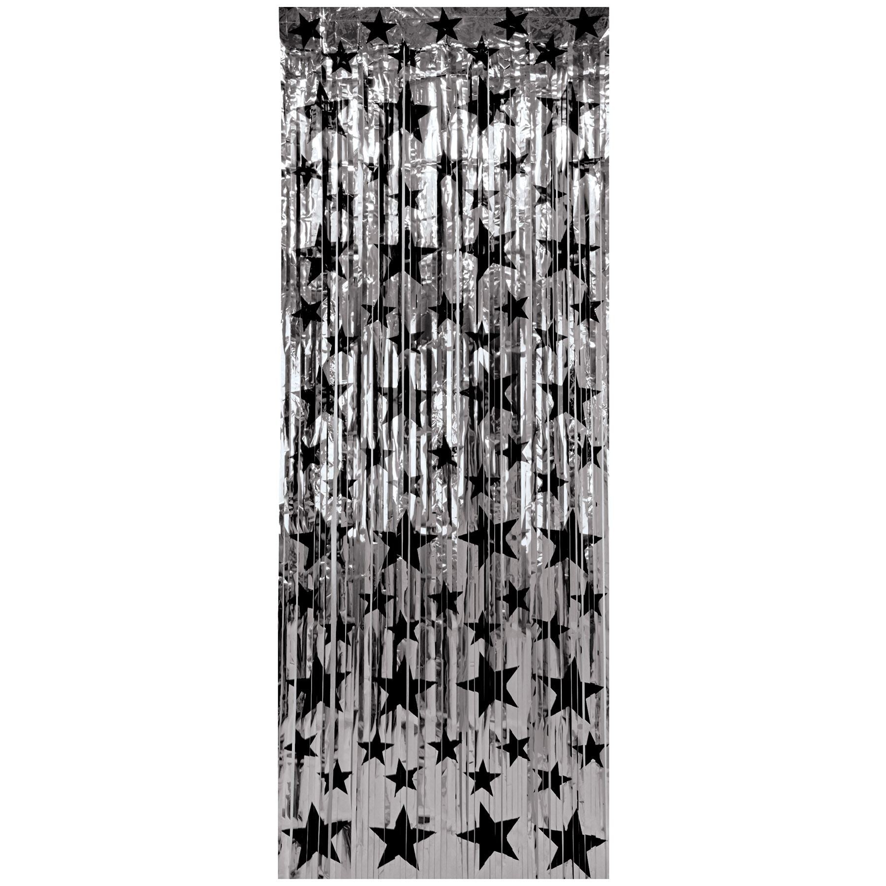 Beistle Silver w/Black Stars Gleam N Curtain - New Years | Party Supply