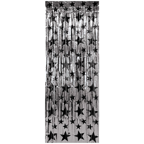 Beistle Silver w/Black Stars Gleam N Curtain - New Years | Party Supply