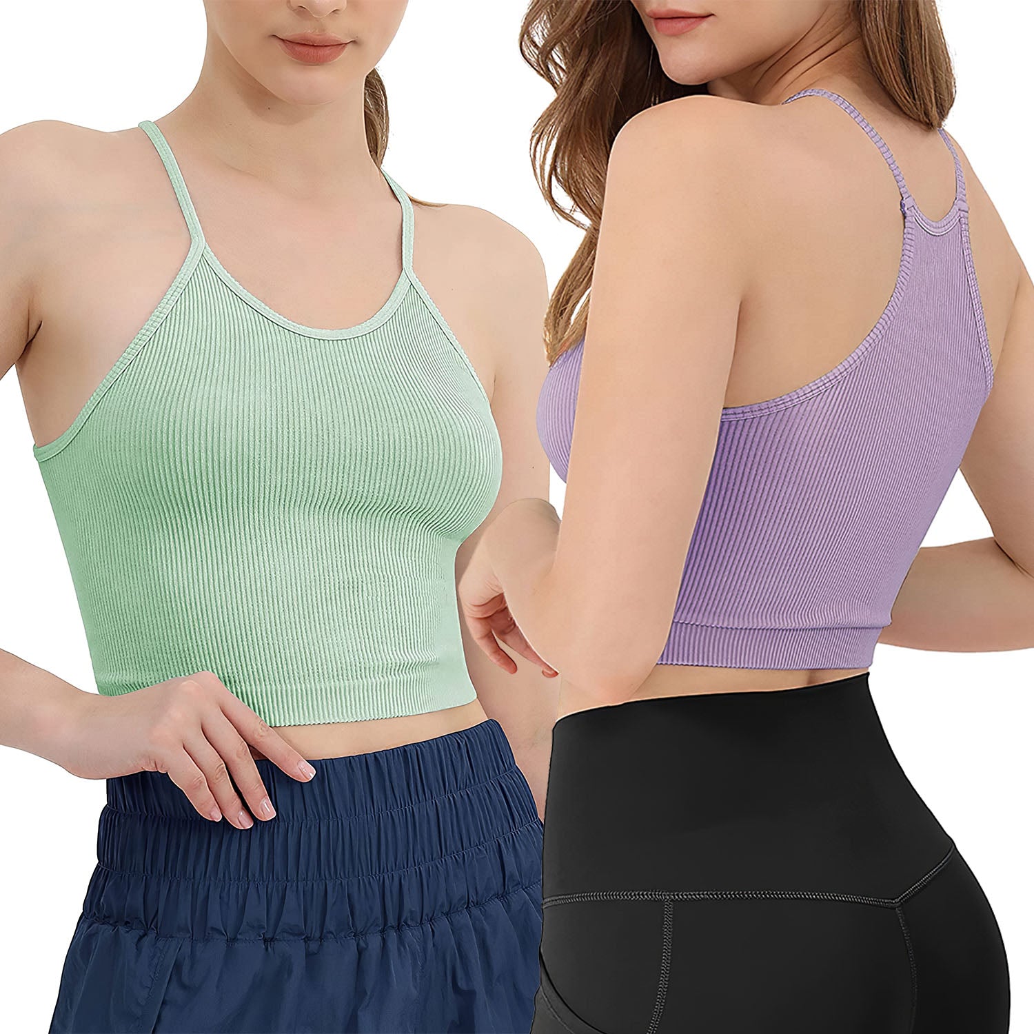 3 Pack Women Crop Basic Tank Top Ribbed Knit Sleeveless Round Neck 9 Color