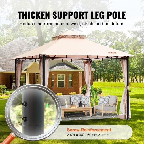 Patio Gazebo for 6-8 Person 10 x 10 FT Backyard Gazebo with Mosquito Netting