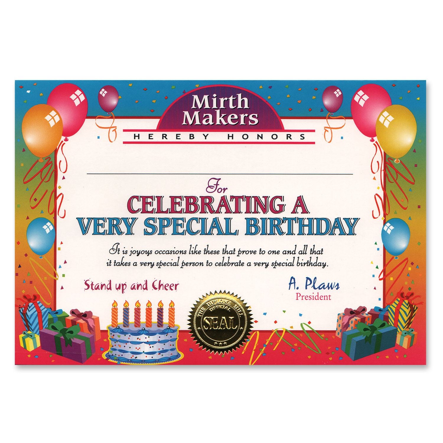 Beistle Very Special Birthday Certificate | Party Supply | Decoration