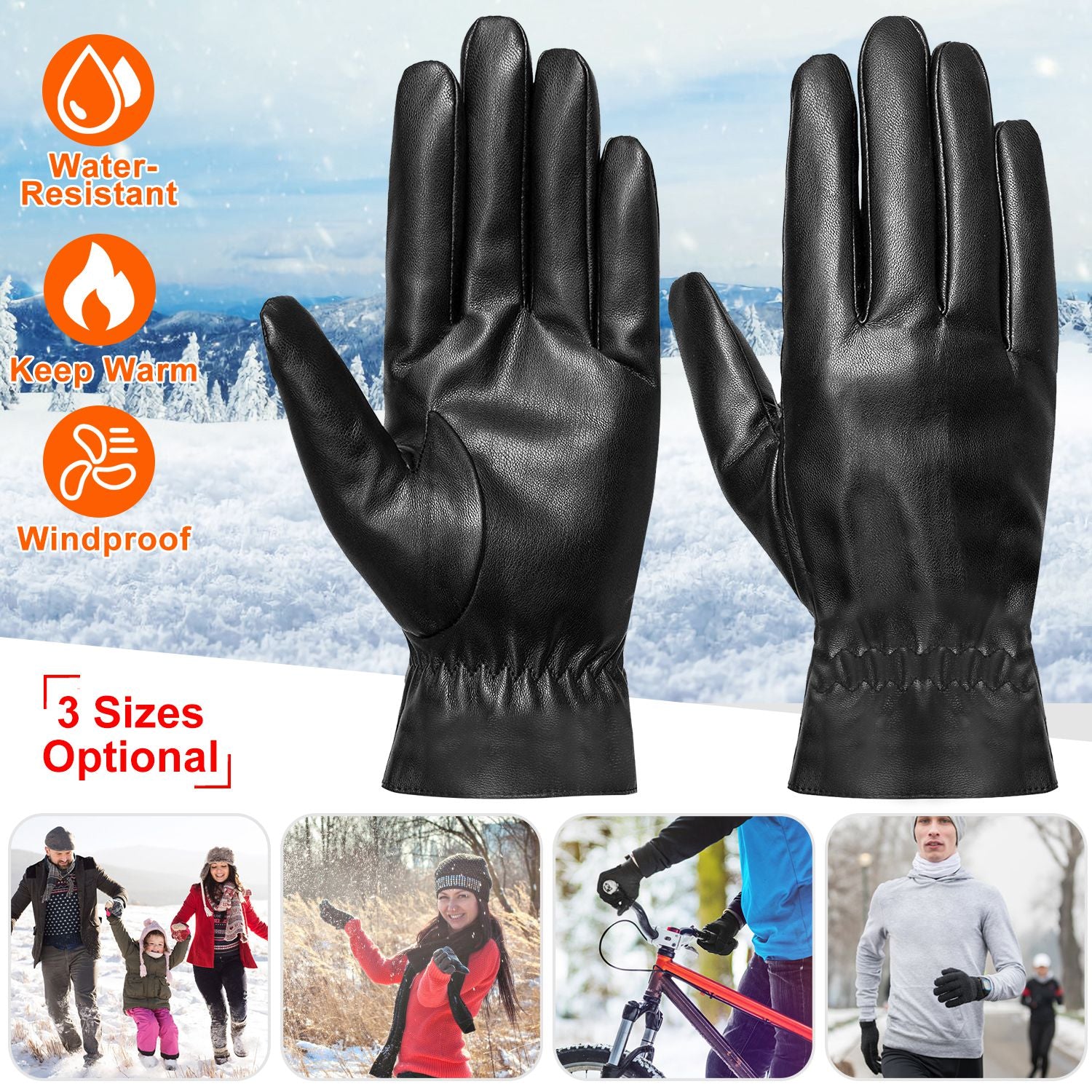 Unisex Leather Winter Warm Gloves Outdoor Windproof Soft Gloves Cycling Skiing