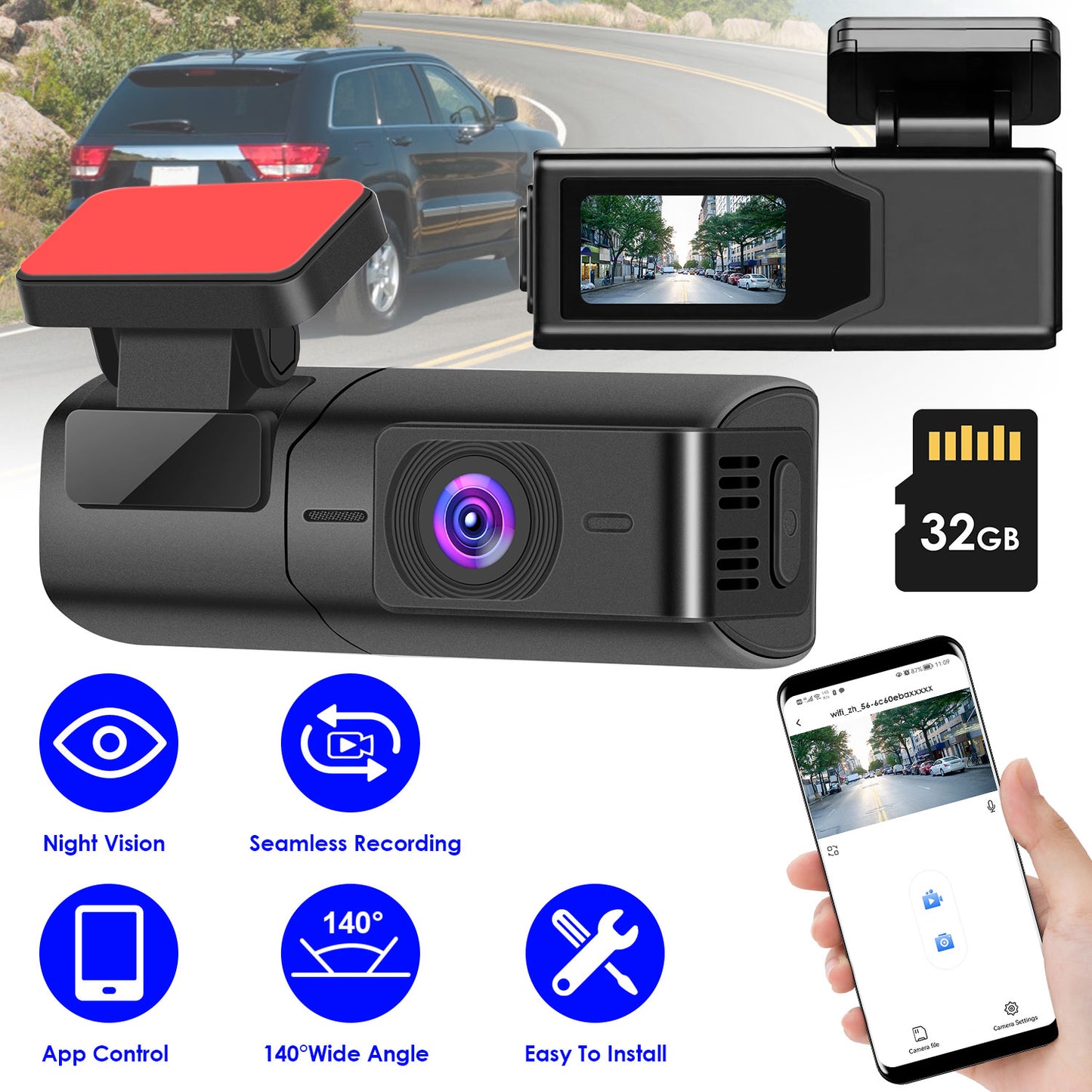 2K HD Front Dash Cam For Car With IPS Screen Night Vision Loop Recording