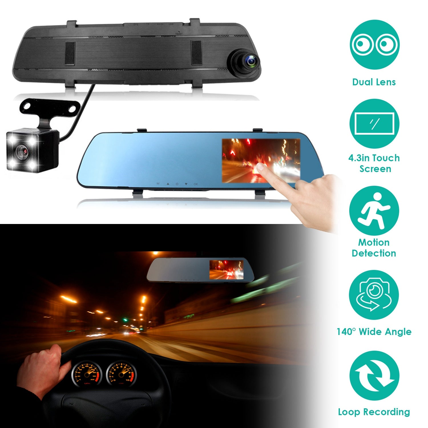 1080P Car DVR 4.3in Camera Dash Cam Camcorder Camera Recorder with 140° Angle