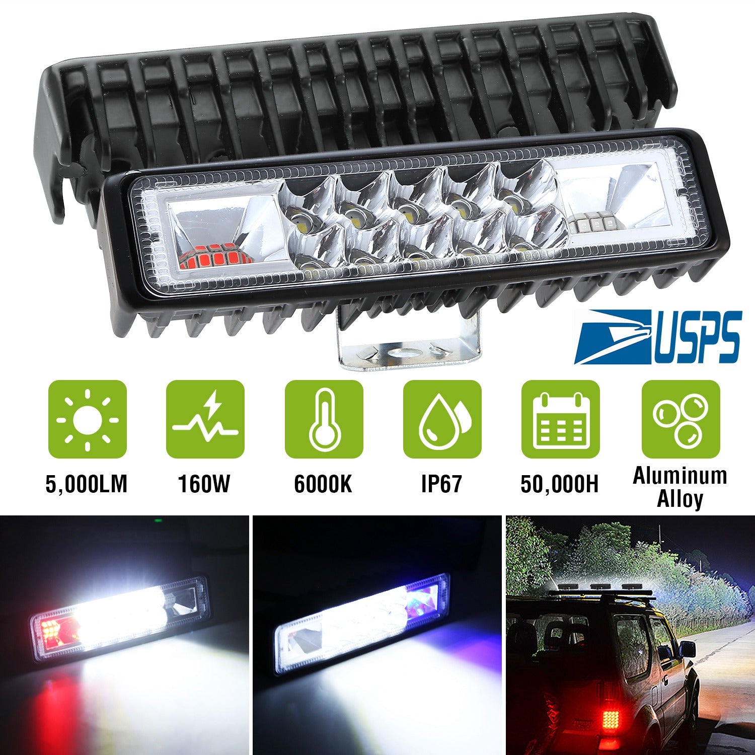 6" LED Light Bar 160W 5000lm Offroad Driving Spot Lights Work Light Pods IP67