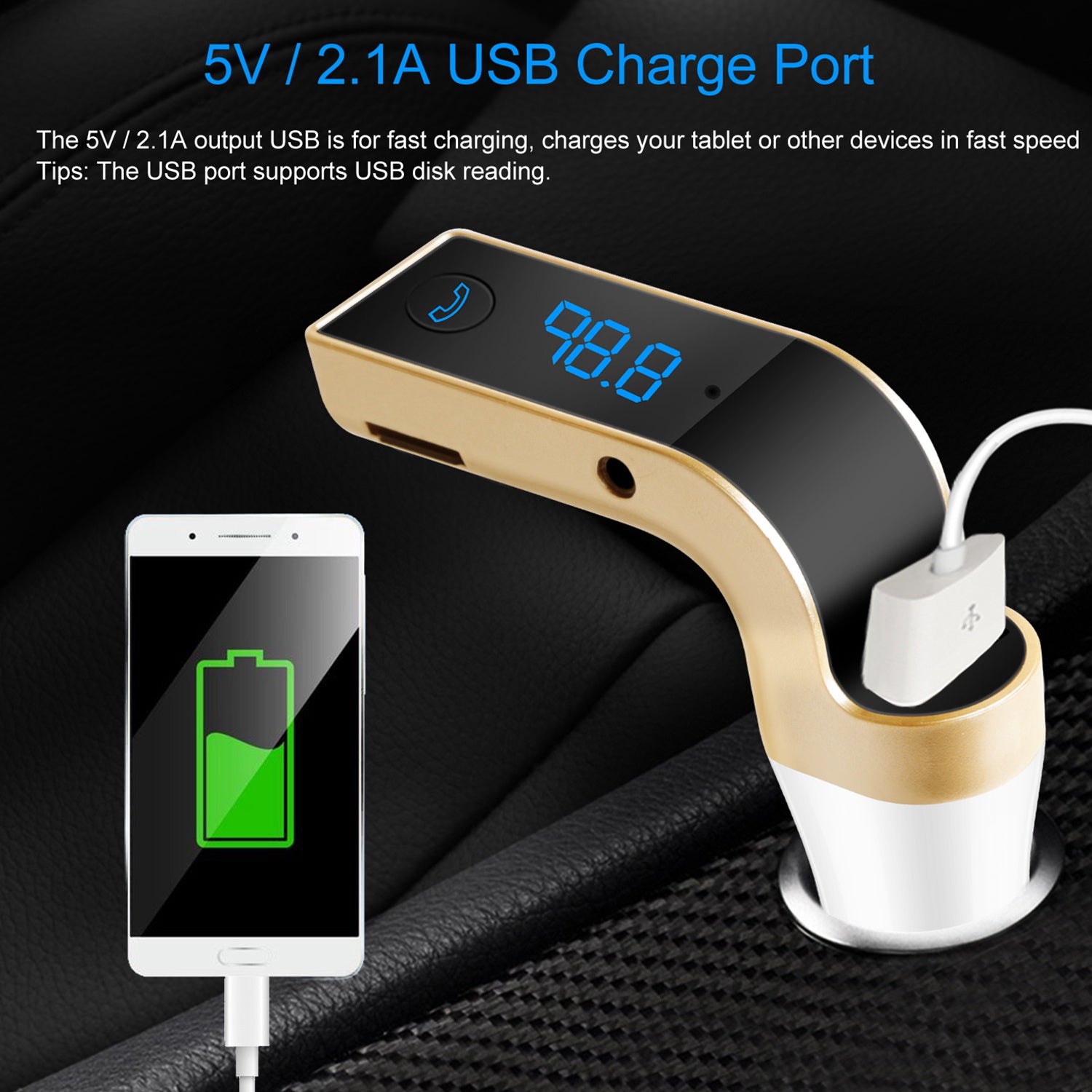 Car Wireless FM Transmitter USB Charger Hands-free Call MP3 Player TF Card