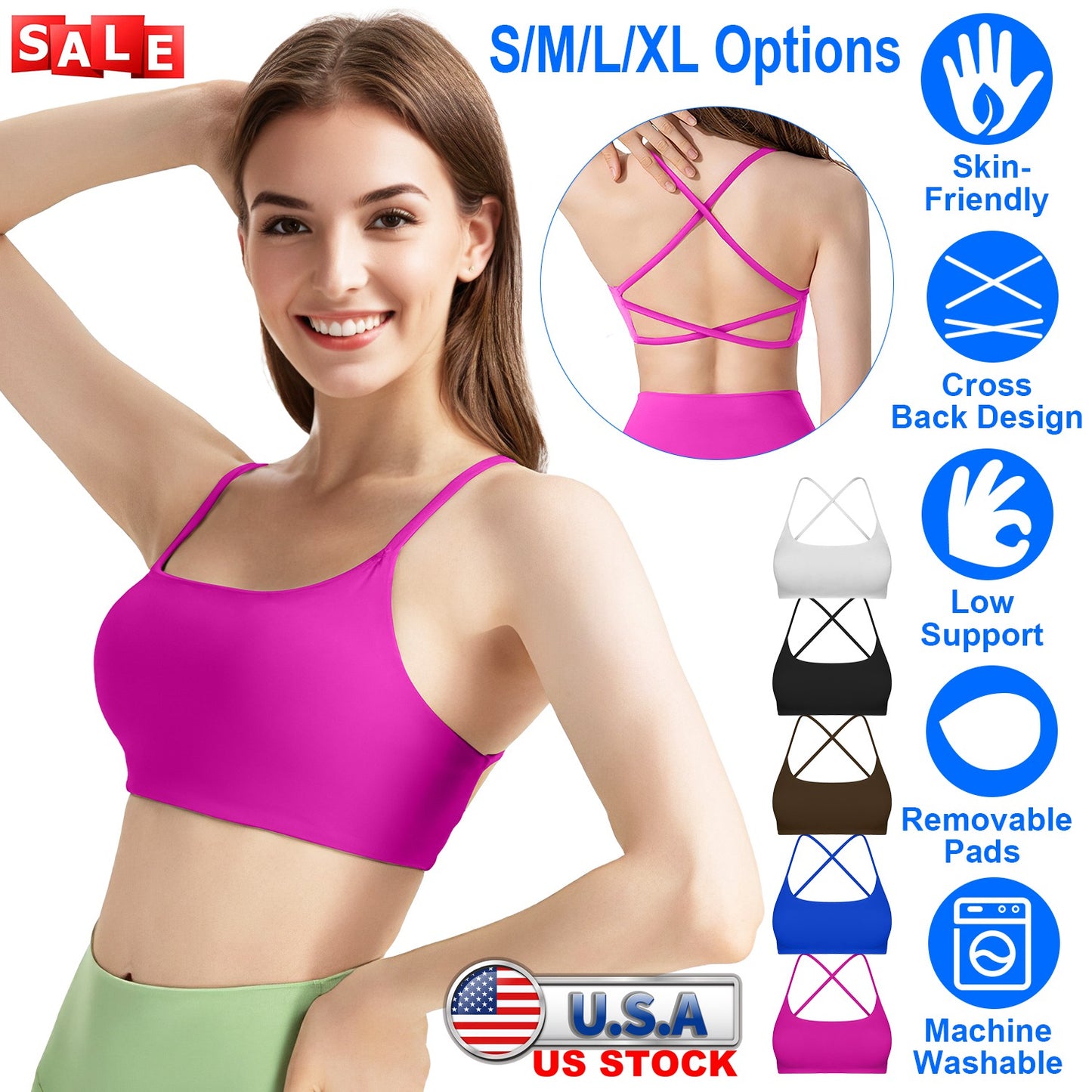 Women Cross Back Sport Bras Padded Strappy Crop Open Back Low Impact Bras Sexy