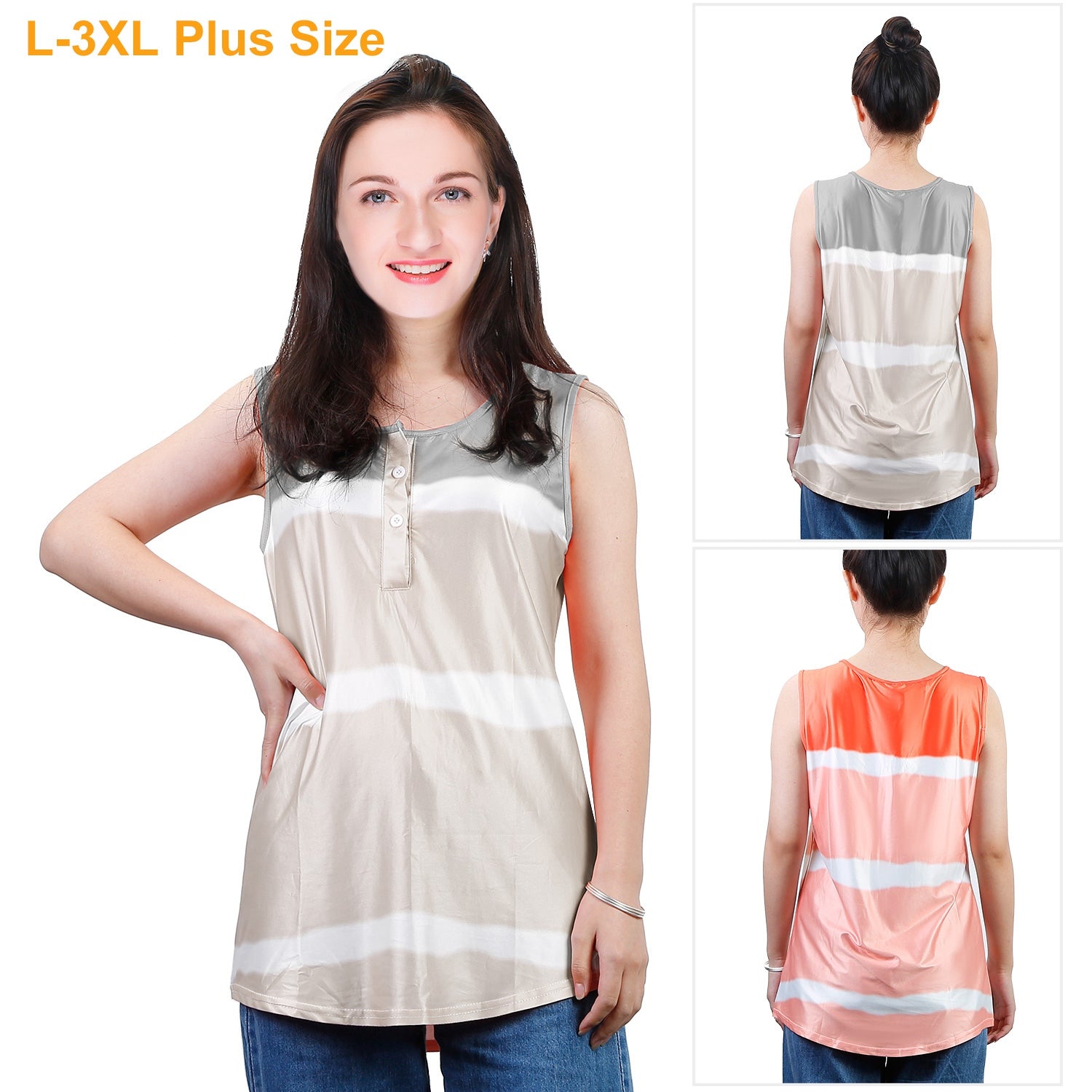 Women Tie-dye Sleeveless Tank Tops Summer Loose T Shirts Tops Button Down