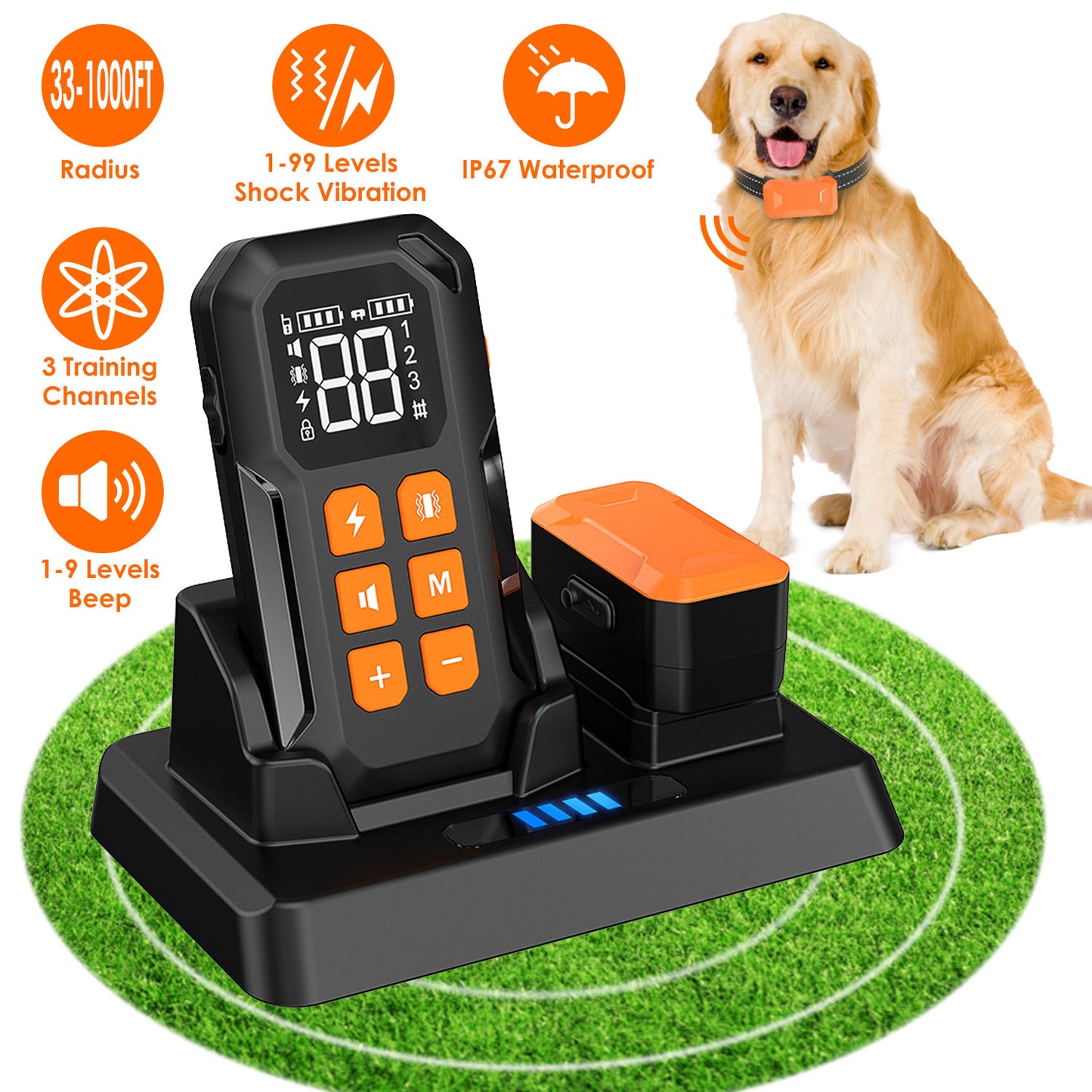2 In 1 Wireless Electric Dog Fence With Training Collar IP67 Waterproof Pet 9395