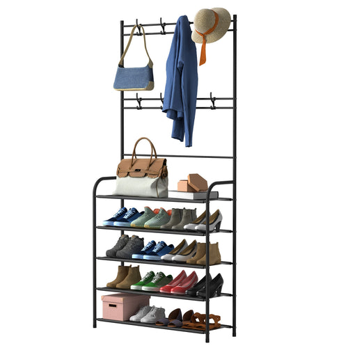 Entryway Coat Hat Rack Shoe Storage Shelf 5 Tier Shoe Rack Freestanding Hall