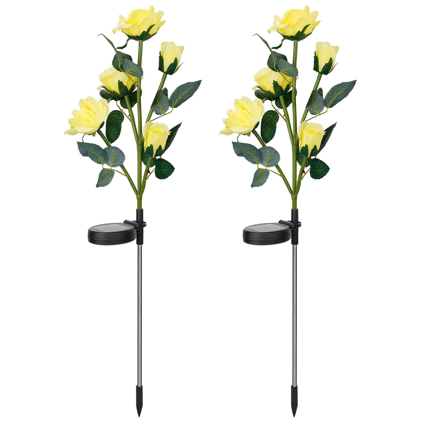 2Pcs Solar Powered Lights Outdoor Rose Flower LED Decorative Lamp Water 5714