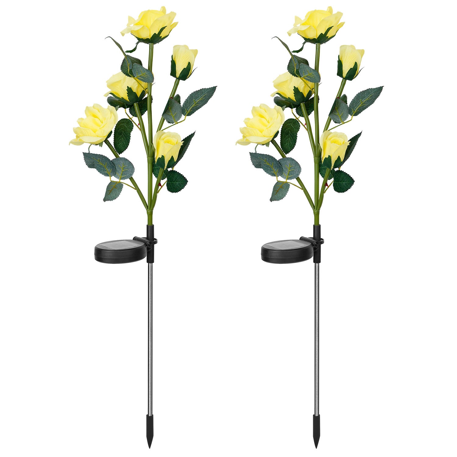 2Pcs Solar Powered Lights Outdoor Rose Flower LED Decorative Lamp Water 5714