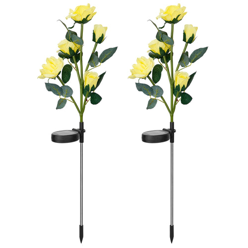 2Pcs Solar Powered Lights Outdoor Rose Flower LED Decorative Lamp Water 5714