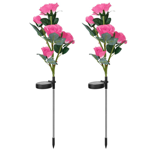 2Pcs Solar Powered Lights Outdoor Rose Flower LED Decorative Lamp Water