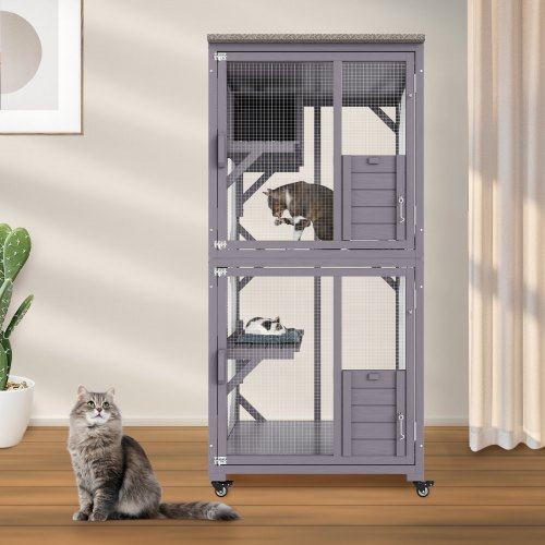 Cat House Outdoor 3-Tier Large Catio Cat Enclosure with 360d Rotating Caster