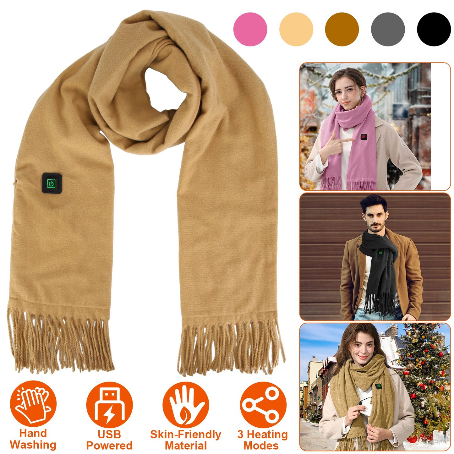 Electric Heated Winter Scarf USB Heating Neck Wrap Unisex Heated Neck Shawl