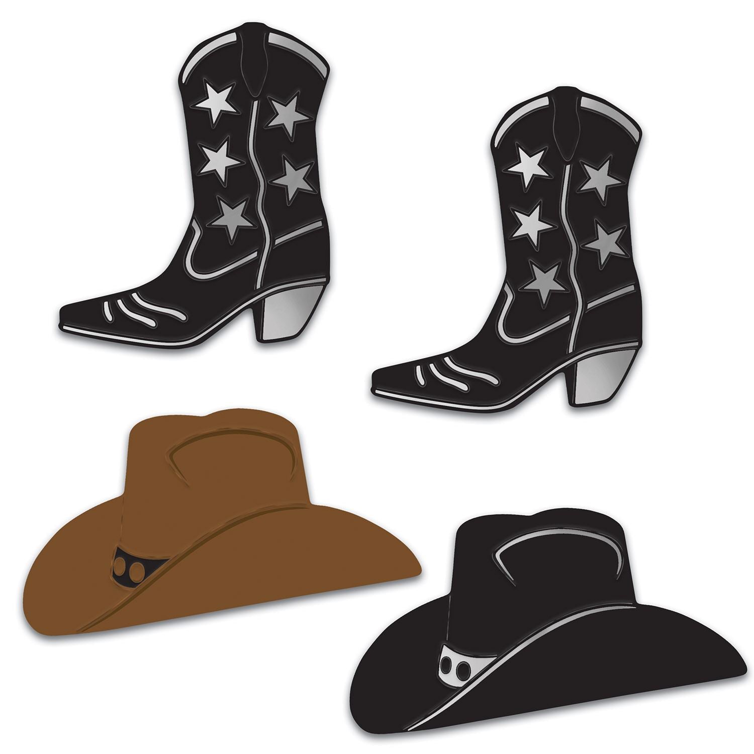 Beistle Foil Cowboy Hat & Boot Silhouettes - 4 Piece Set - Western | Party