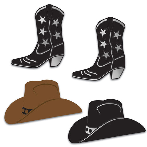 Beistle Foil Cowboy Hat & Boot Silhouettes - 4 Piece Set - Western | Party