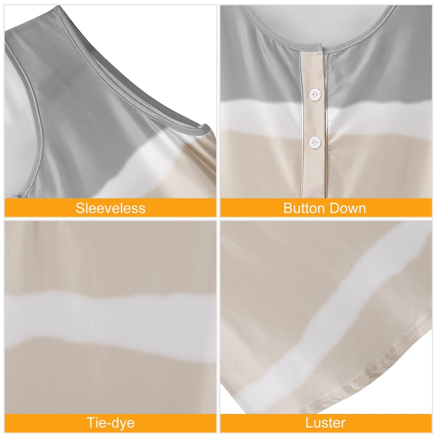 Women Tie-dye Sleeveless Tank Tops Summer Loose T Shirts Tops Button Down