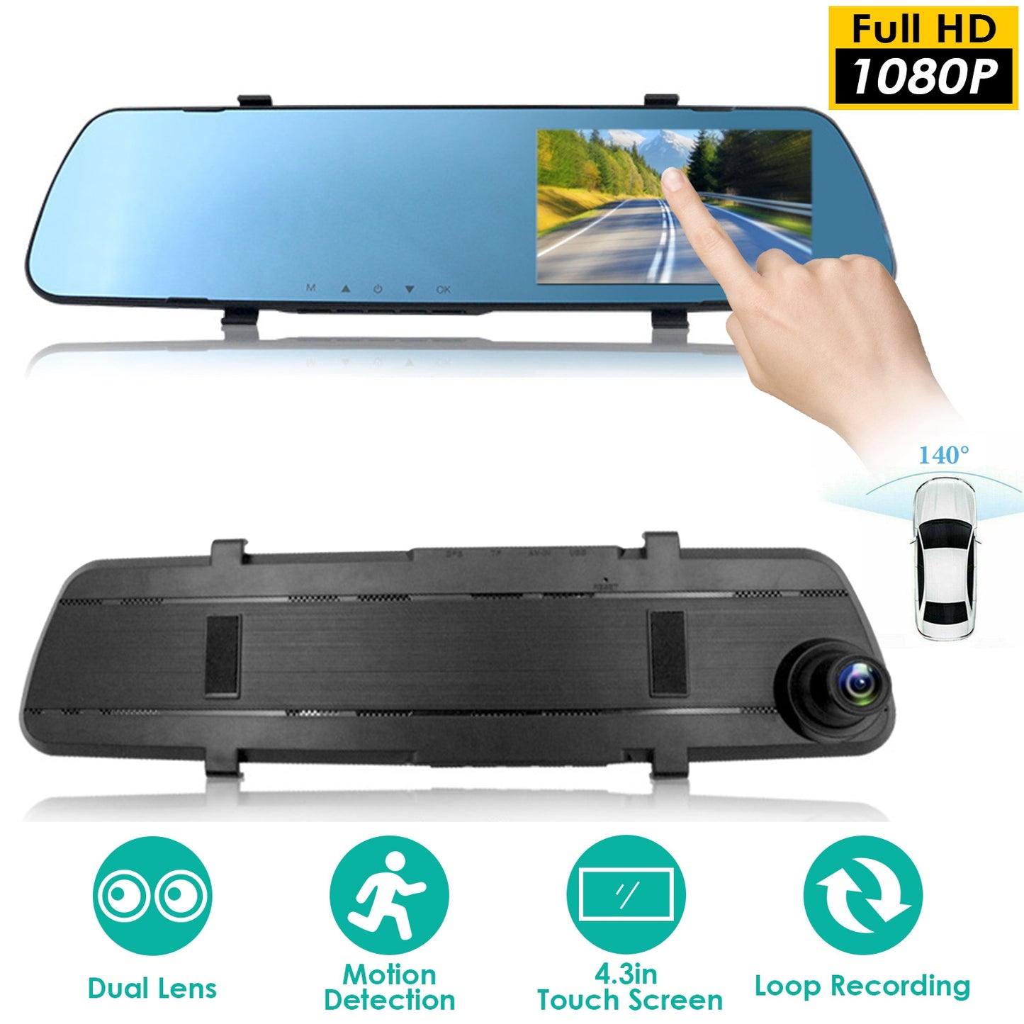 1080P Car DVR 4.3in Camera Dash Cam Camcorder Camera Recorder with 140° Angle