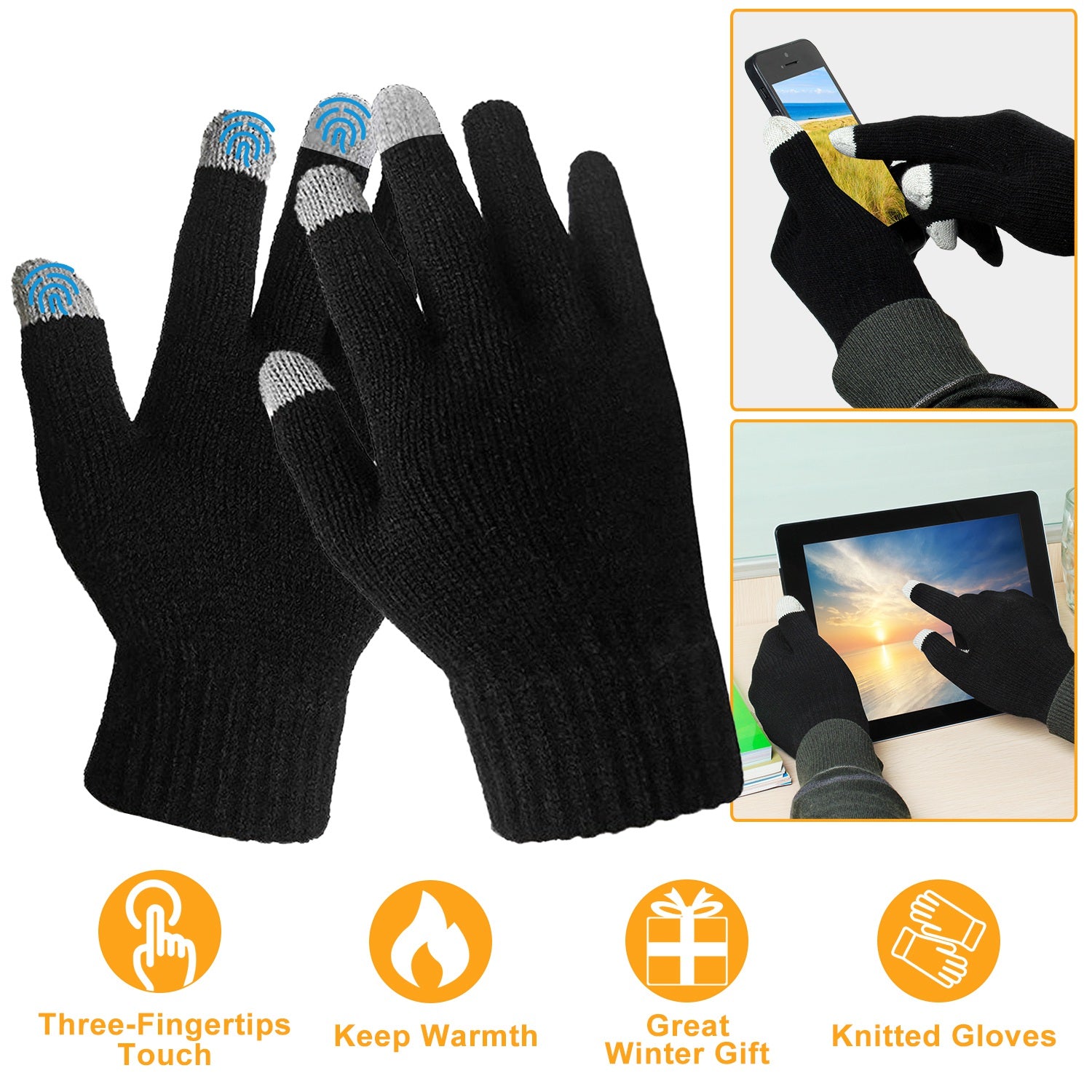 Unisex Touch Screen Gloves Full Finger Winter Warm Knitted Gloves For Warmth