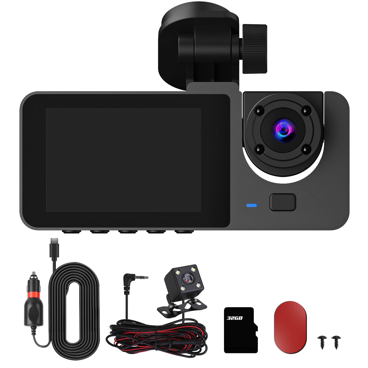 3 Channel Dash Cam Front Inside Rear Vehicle Driving Recorder Car DVR with 32G