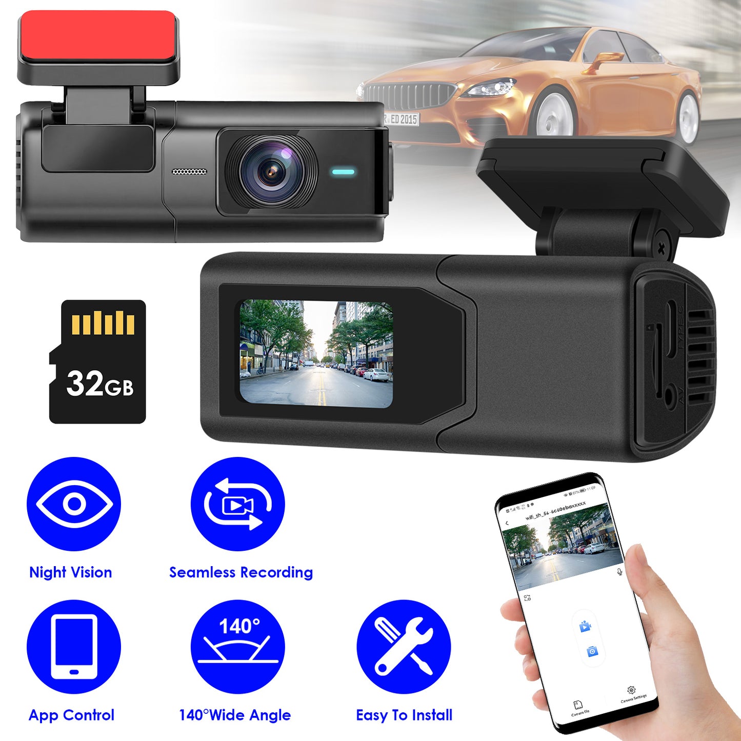 2K HD Front Dash Cam For Car With IPS Screen Night Vision Loop Recording