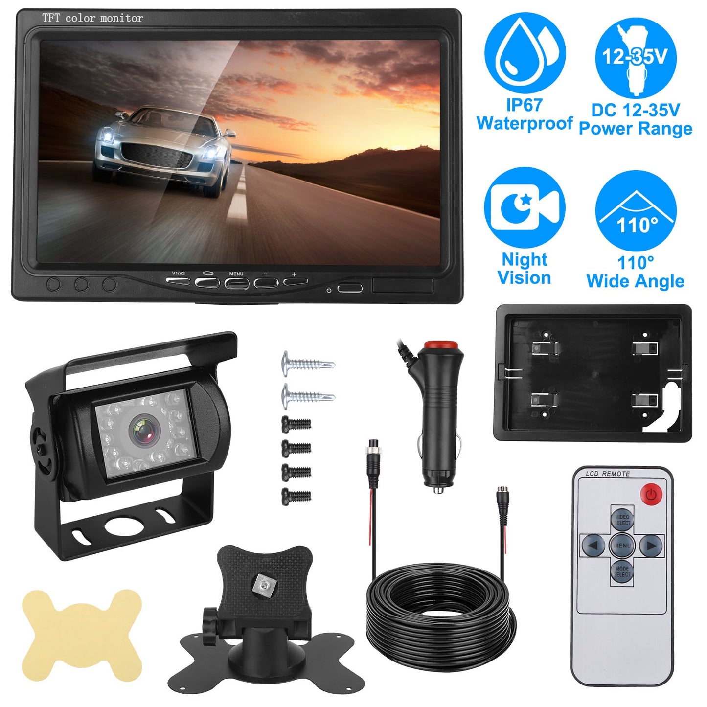 7In Screen Backup Camera System Vehicle Rear View Monitor Kit IP67 Waterproof