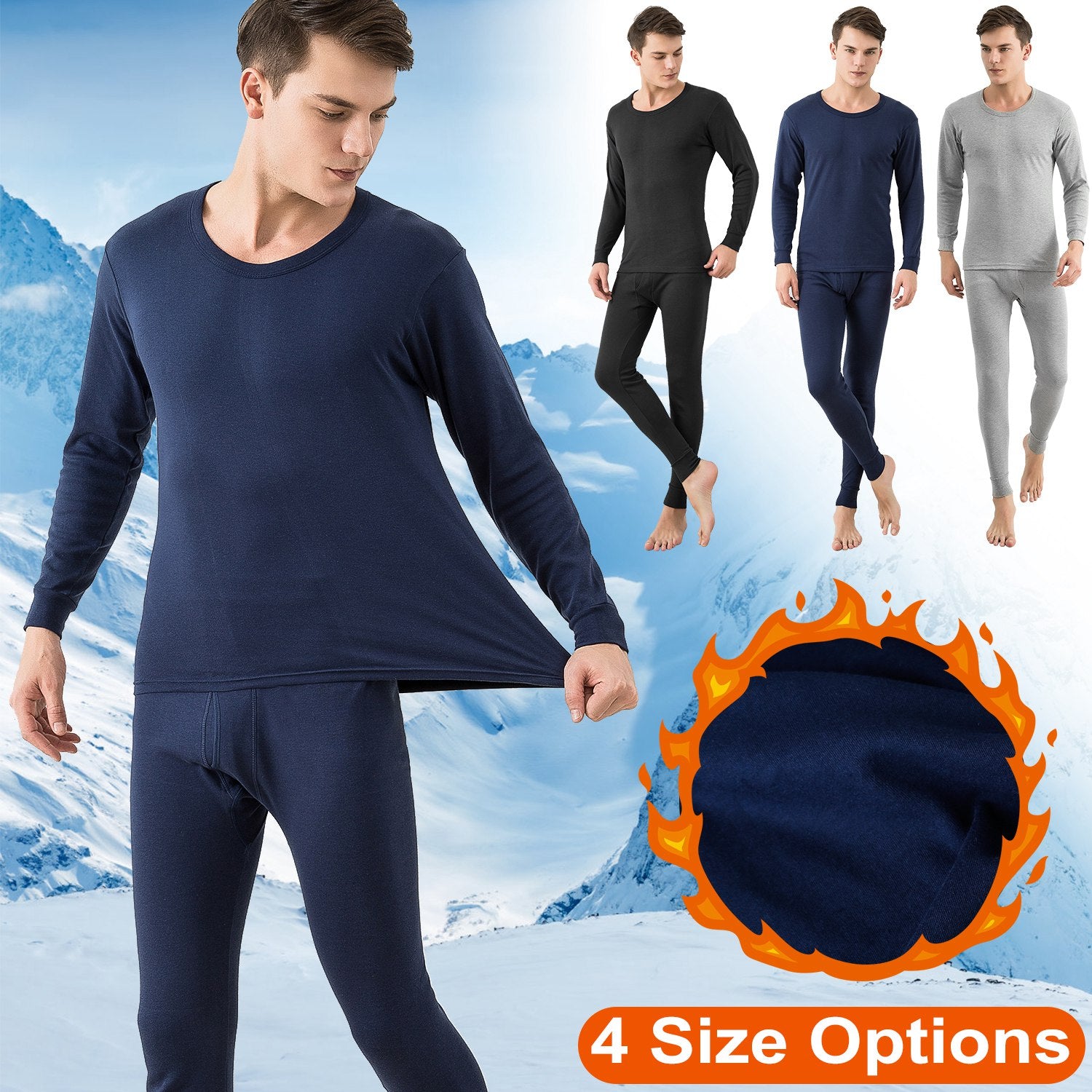 Men Thermal Underwear Set Long Johns Pants Long Sleeve Soft Underwear Kit Top