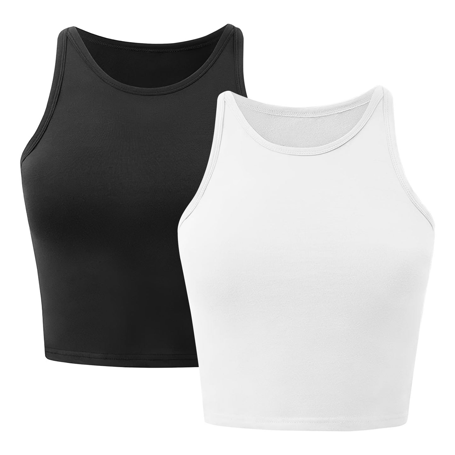 Women Sleeveless Cropped Tank Top High Neck Crop Racer Back Workout Top Machine