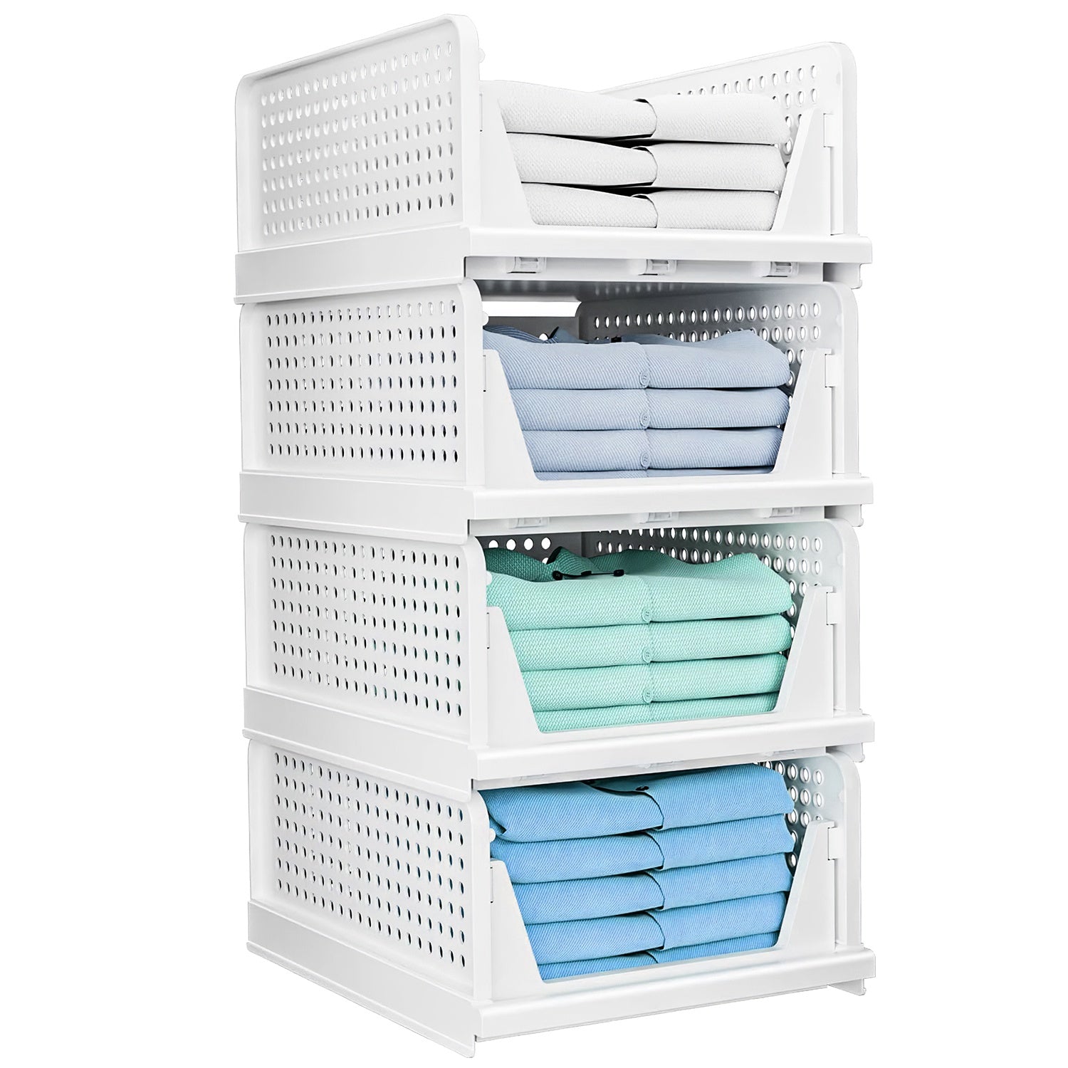 4 Packs Plastic Storage Box Closet Organizer Foldable Storage Bin Stackable