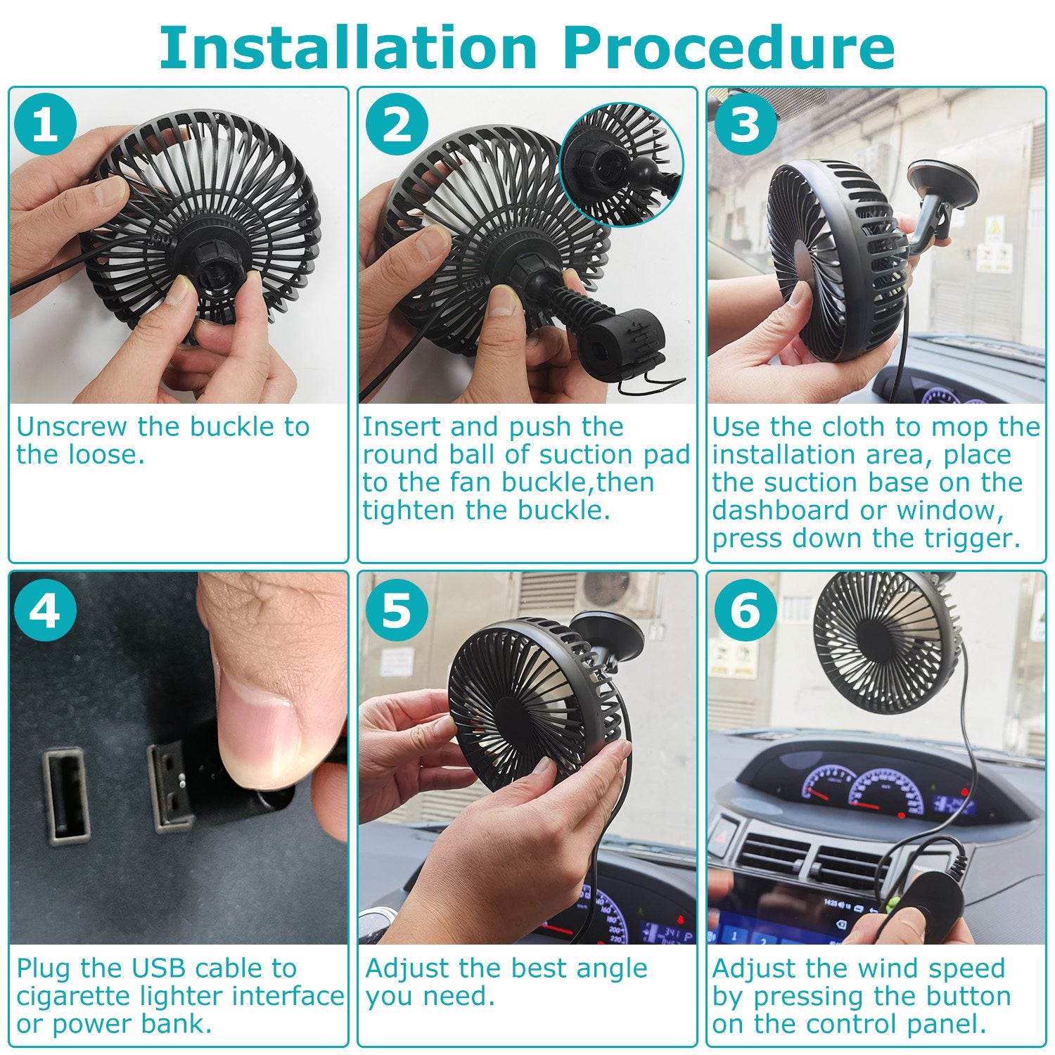 Car Cooling Fan Portable Rotatable USB Vehicle Fan Backseat Clip Fan Dashboard
