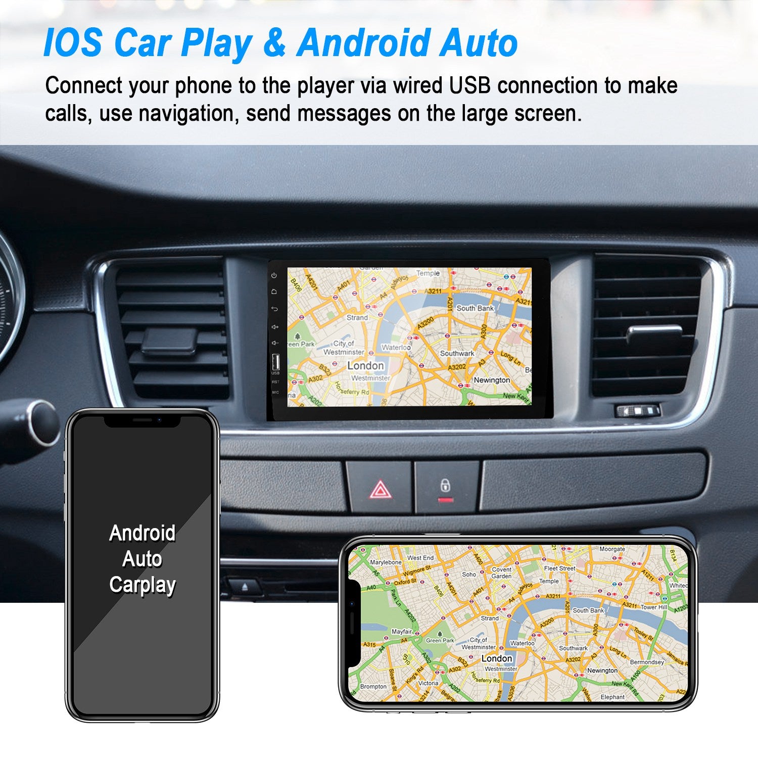 9in Car MP5 Stereo Player Touch Screen 1080P Wireless Car Radio FM USB AUX Back