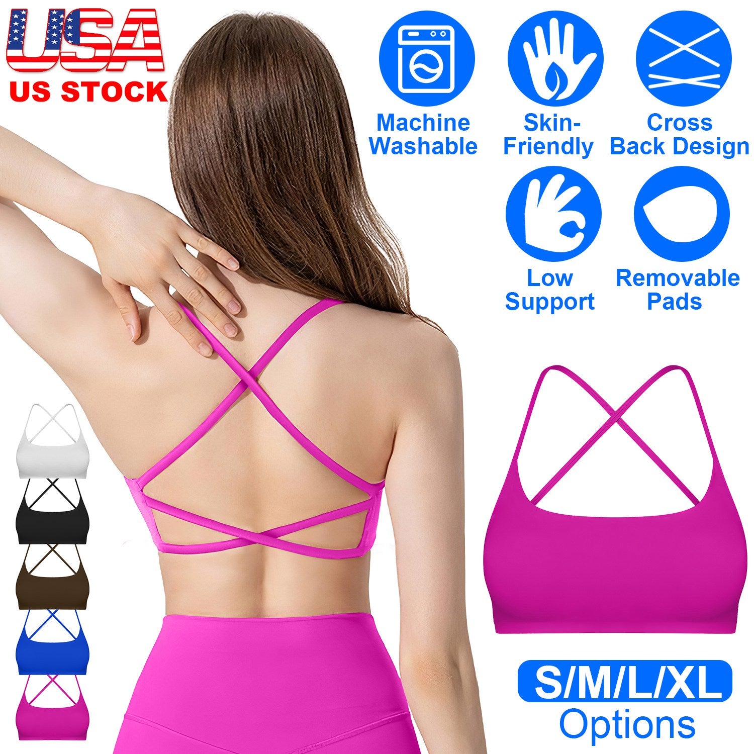 Women Cross Back Sport Bras Padded Strappy Crop Open Back Low Impact Bras Sexy