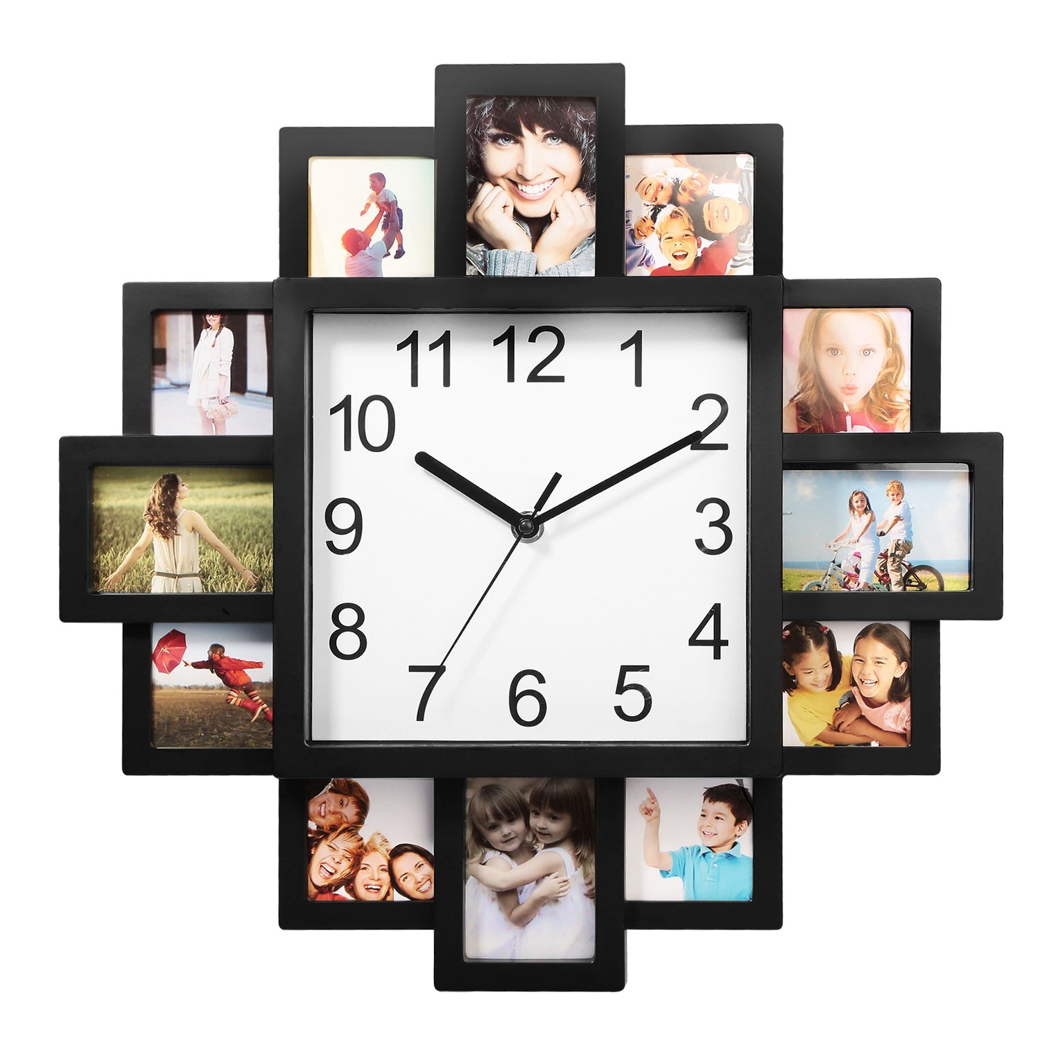 Photo Frame Clock Picture Collage 12-Picture Display Wall Clock Photowall Wall