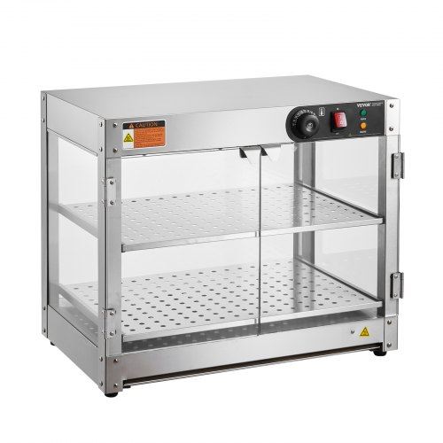 2-Tier Commercial Food Warmer Display Countertop Pizza Cabinet with Light