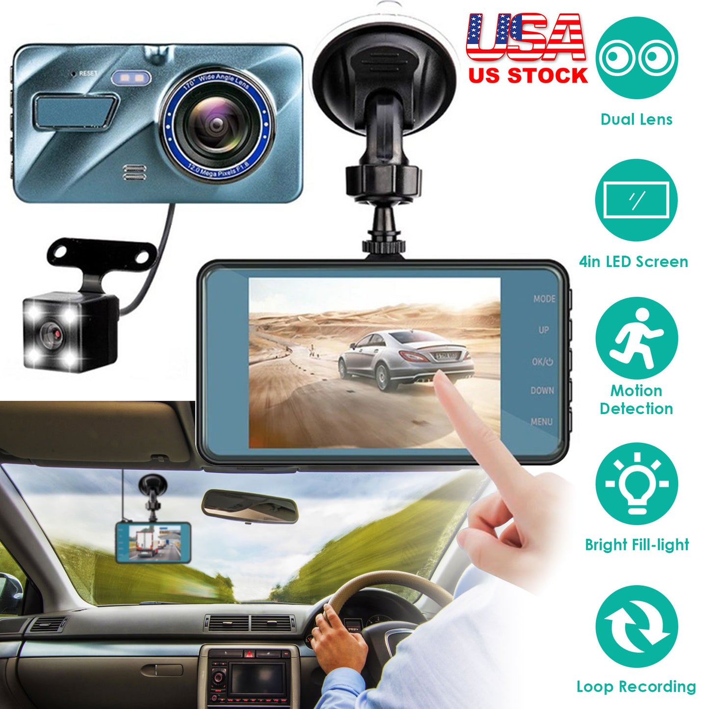 720P Dual Dash Cam Car Camera Recorder Looping Recording Car DVR Driving