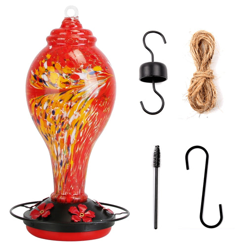 Glass Hummingbird Feeder 33OZ Hand Blown Hummingbird Feeder with 5 Flower 0053