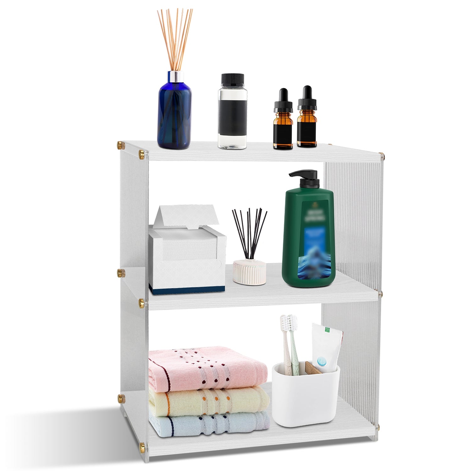 3-Tier Acrylic Countertop Organizer Bathroom Wood Counter Storage Rack Stan 9596