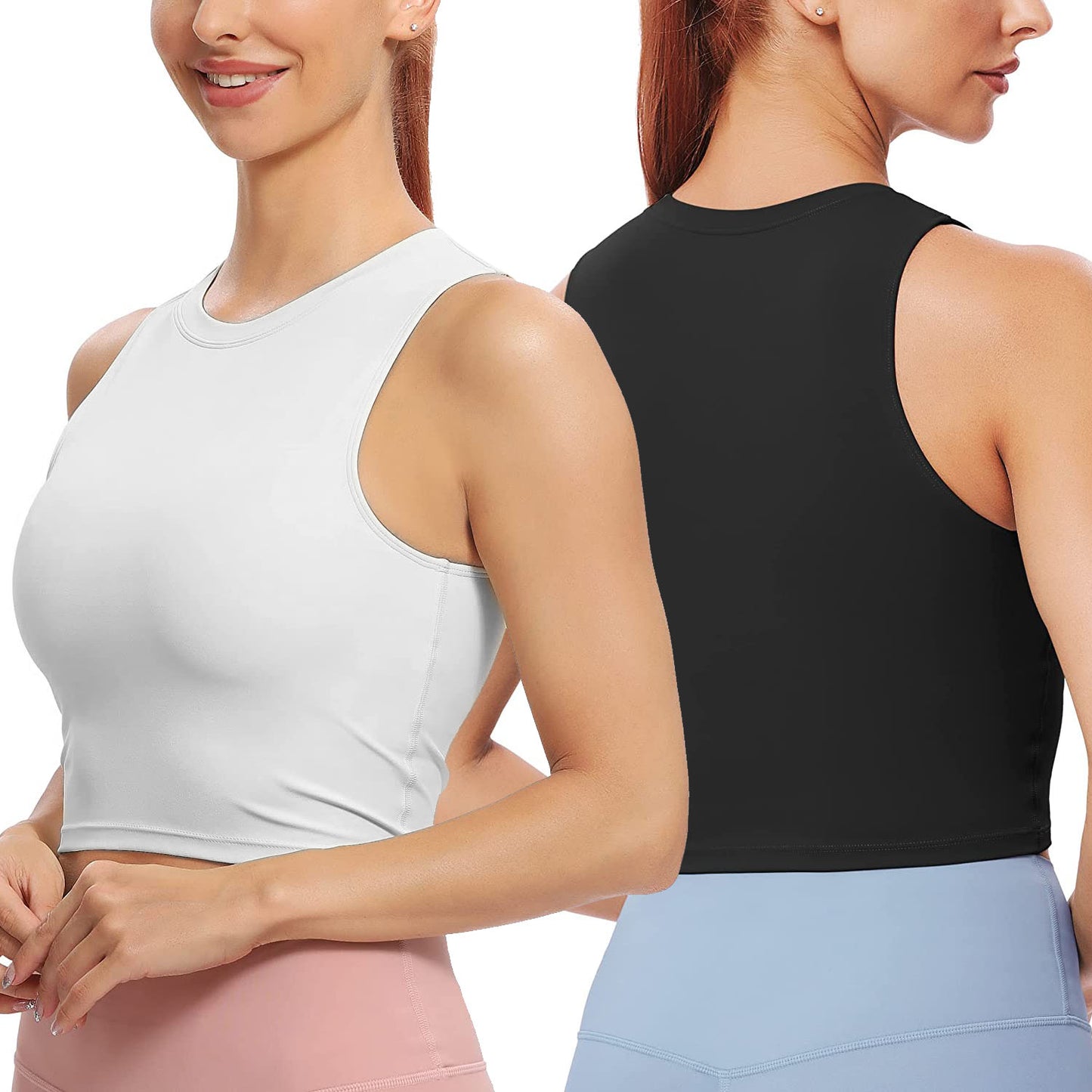 Women Sleeveless Cropped Tank Top High Neck Crop Racer Back Workout Top Machine