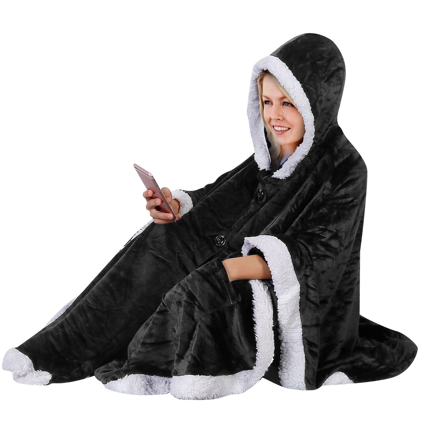Hoodie Blanket Wrap Wearable Hoodie Snuggle Robe Sweatshirt Soft Lined Cuddle